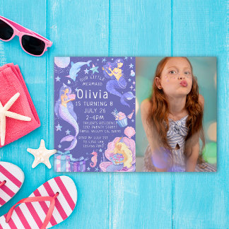 Purple Photo Our Little Mermaid All Ages Birthday Invitation