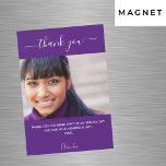 Purple photo script thank you magnet<br><div class="desc">A purple background colour.  White,  large hand lettered script with swashes and the text: Thank You. Personalize and add your photo,  thank you note and name.</div>