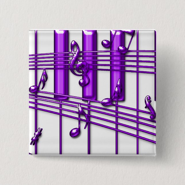 Purple Piano Keyboard Music Notes 2 Inch Square Button (Front)