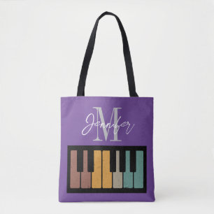 Purple Piano Monogram Name Personalized Tote Bag