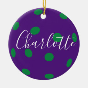 Purple pickleball with custom message on the back ceramic ornament