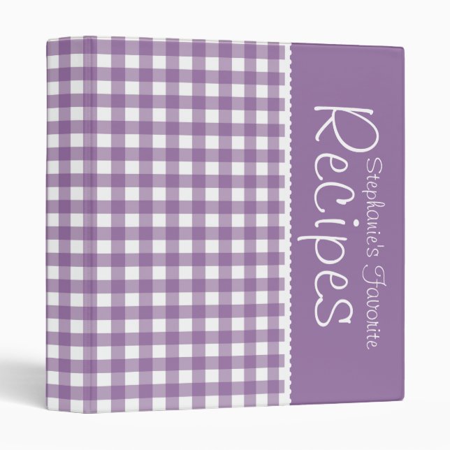 Purple Picnic Gingham Personalized Recipe Binder (Front/Spine)