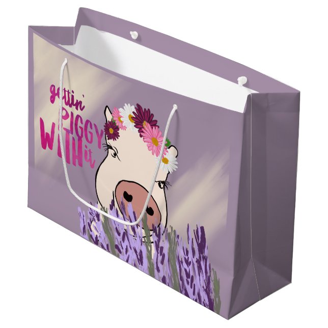 Purple Pig and Lavender Field Gift Bag (Front Angled)