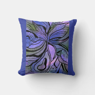 Purple pillow with abstract floral design