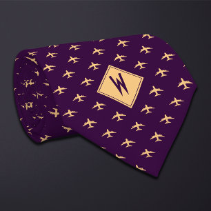 Purple Pilot Flight Attendant Airplane Tie