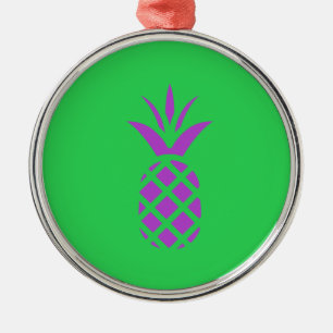 Purple pine apple in green. metal ornament