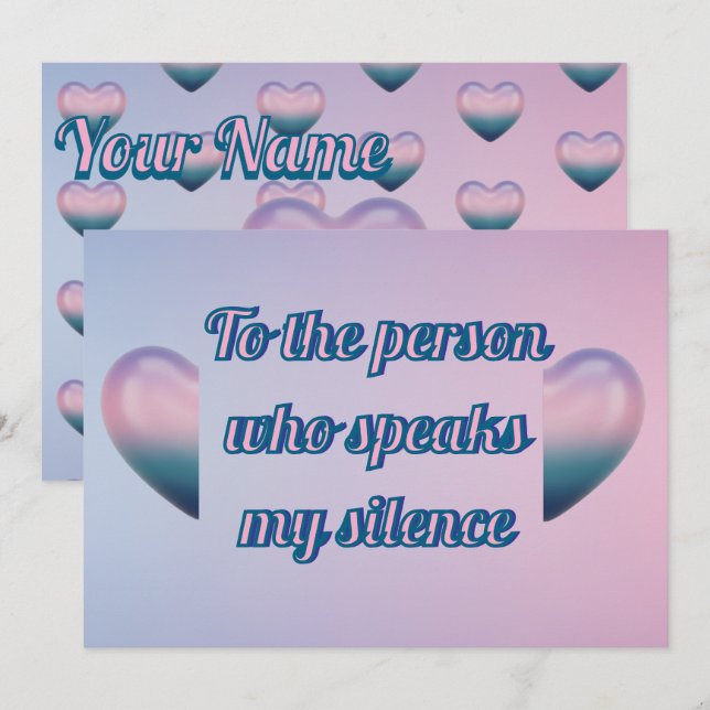 Purple pink 3D Heart Romantic Silence Greeting  Holiday Card (Front/Back)