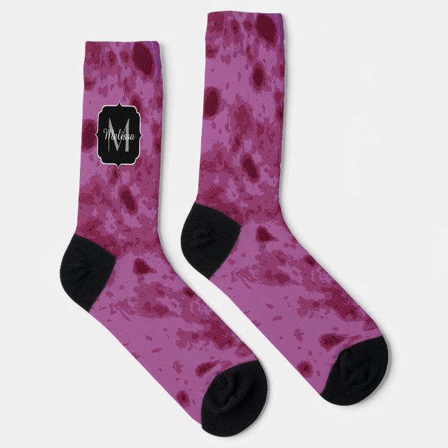 Purple pink abstract distressed pattern Monogram Socks (Right)