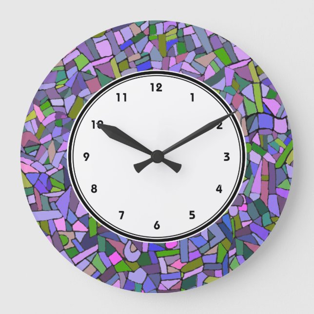 Purple Pink Abstract Mosaic Pattern clock (Front)