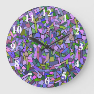 Purple Pink Abstract Mosaic Pattern Large Clock