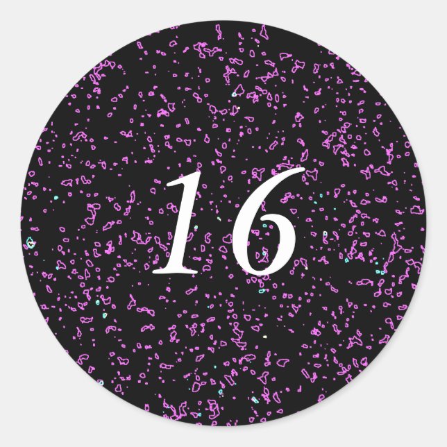 Purple Pink Abstract Patterns Cute 16th Birthday Classic Round Sticker (Front)