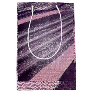 Purple pink abstract stripes with elegant sparkle medium gift bag