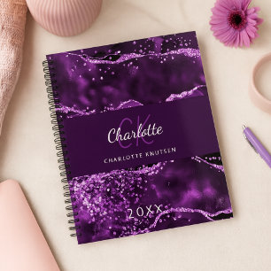 Purple pink agate marble monogram 2026 planner