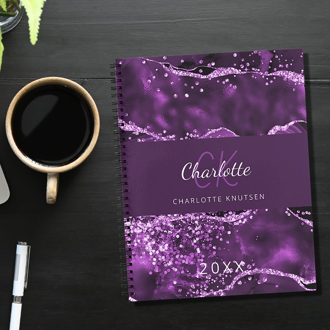 Purple pink agate marble monogram notebook (Creator Uploaded)