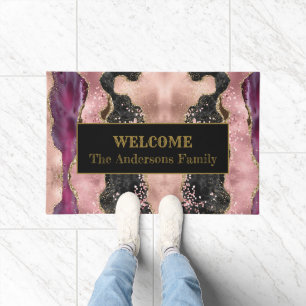 Purple Pink Agate Welcome Personalized  Doormat