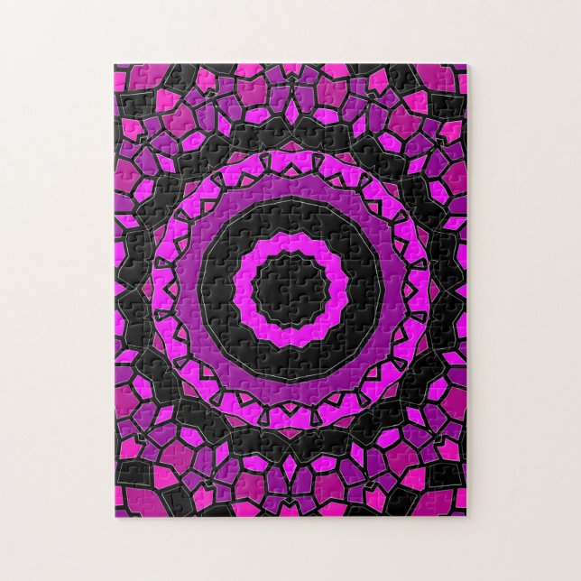 Purple Pink and Black Kaleidoscope Pattern Jigsaw Puzzle (Vertical)