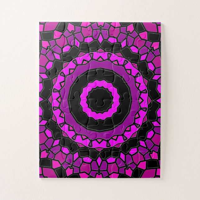 Purple Pink and Black Kaleidoscope Pattern Jigsaw Puzzle (Vertical)