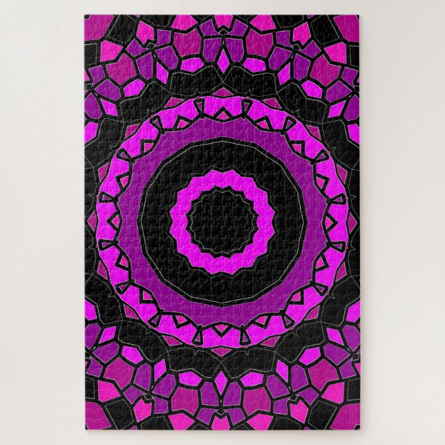 Purple Pink and Black Kaleidoscope Pattern Jigsaw Puzzle (Vertical)