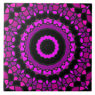 Purple Pink and Black Kaleidoscope Pattern Tile