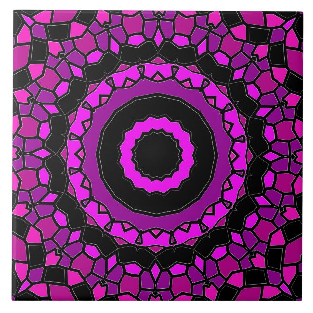 Purple Pink and Black Kaleidoscope Pattern Tile (Front)