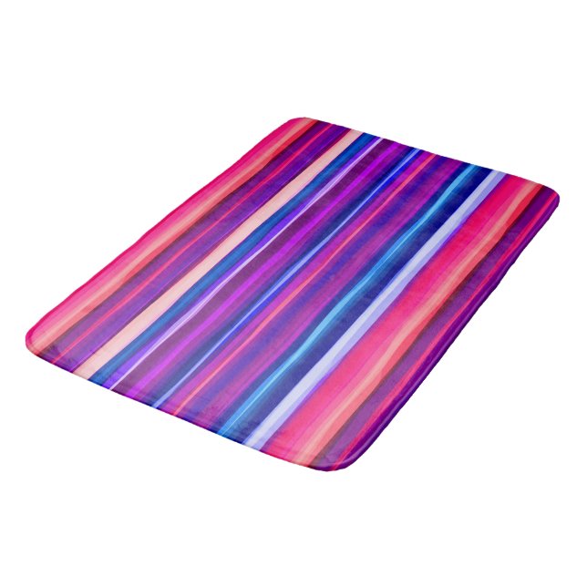 Purple, Pink and Blue Abstract Stripes Bath Mat (Angled)