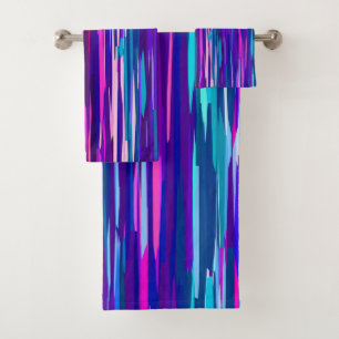 Purple, Pink and Blue Abstract Stripes Bath Towel Set