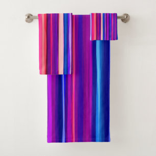 Purple, Pink and Blue Abstract Stripes Bath Towel Set