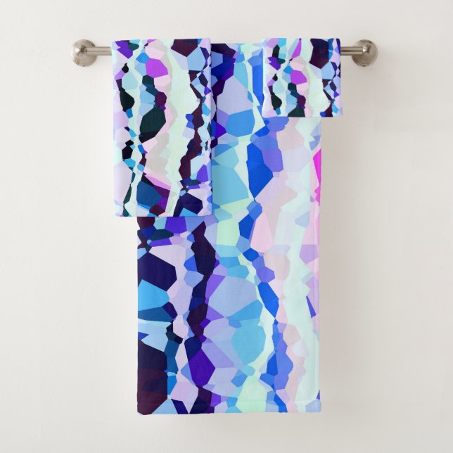 Purple, Pink and Blue Abstract Stripes Bath Towel Set (Insitu)