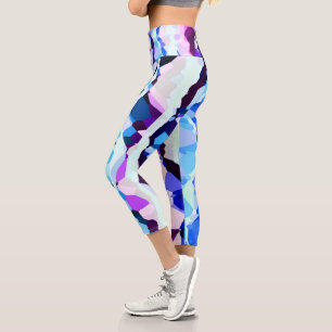 Purple, Pink and Blue Abstract Stripes Capri Leggings