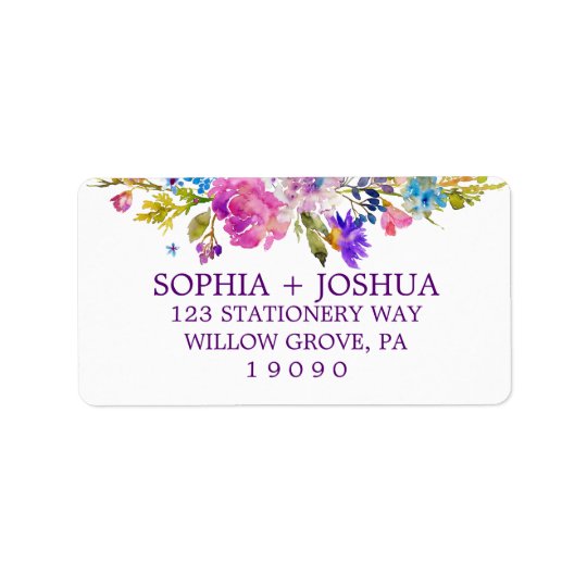Purple Pink and Blue Watercolor Flowers Wedding
