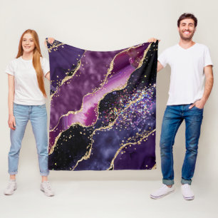 Purple, Pink and Gold Glitter Agate Pattern Fleece Blanket