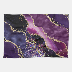 Purple, Pink and Gold Glitter Agate Pattern Kitchen Towel