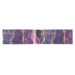 Purple, Pink and Gold Glitter Agate Pattern Short Table Runner