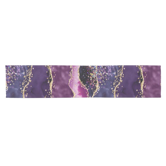 Purple, Pink and Gold Glitter Agate Pattern Short Table Runner (Horizontal)