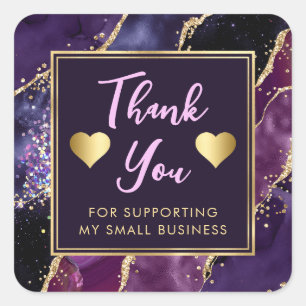 Purple, Pink and Gold Glitter Agate Small Business Square Sticker