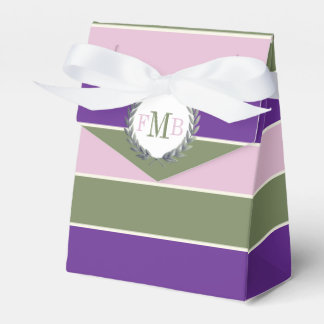 Purple pink and green stripes and initials wedding favor box