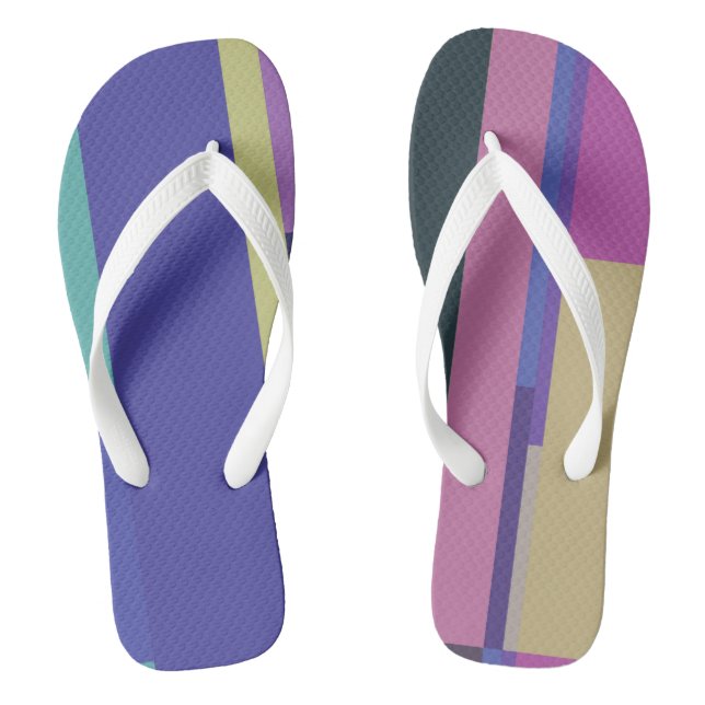 Purple, Pink and grey Abstract Stripes Flip Flops (Footbed)