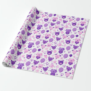 Purple Pink and Lavender Bears and Balloons Wrap Wrapping Paper