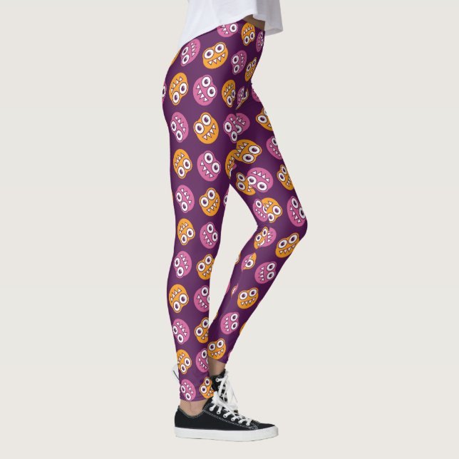 Purple Pink And Orange Cute Bugs Pattern Leggings (Right)