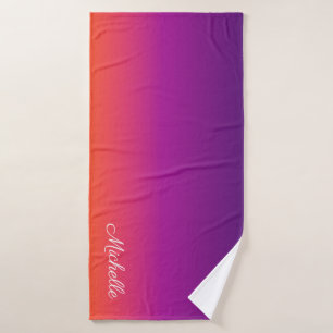 Purple, pink and orange gradient ombre bath towel