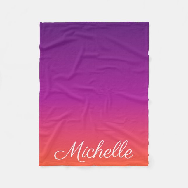Purple, pink and orange gradient ombre fleece blanket (Front)