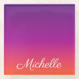 Purple, pink and orange gradient ombre glass coaster