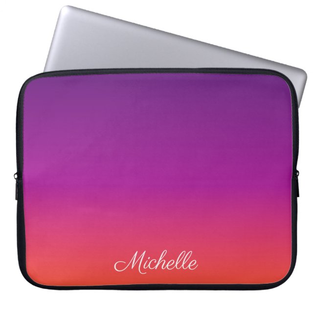 Purple, pink and orange gradient ombre laptop sleeve (Front)