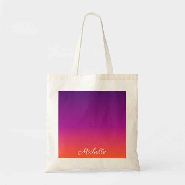Purple, pink and orange gradient ombre tote bag (Front)