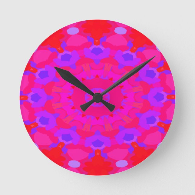Purple, Pink and Orange Mandala Round Clock (Front)