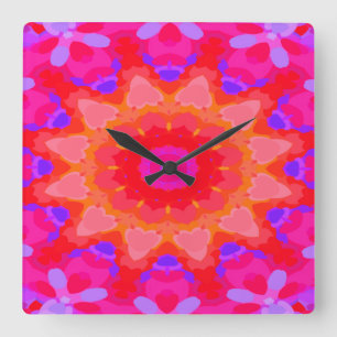 Purple, Pink and Orange Sunflower Square Wall Clock