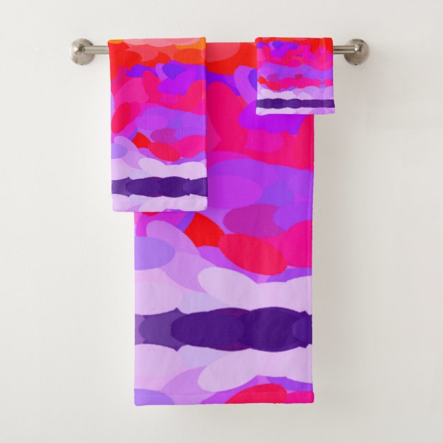 Purple, Pink and Orange Tie Dye Bath Towel Set (Insitu)