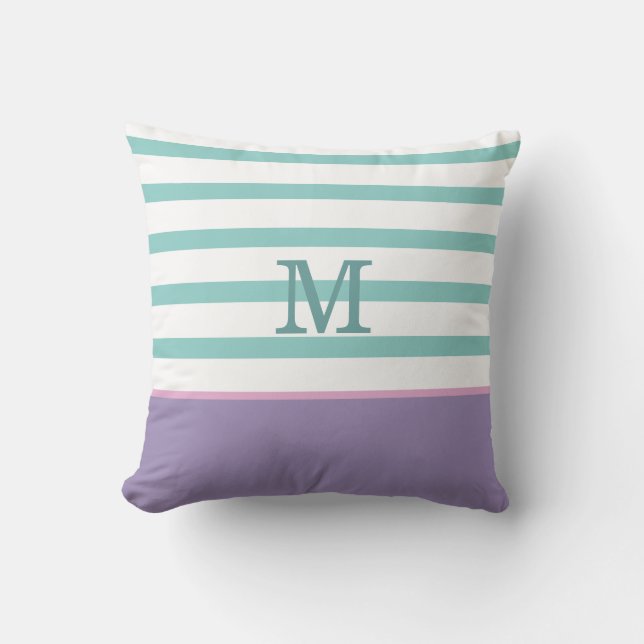 Purple, Pink and Teal Monogram Throw Pillow (Front)