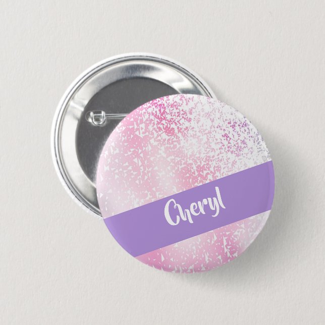 Purple, pink and white ombre glitter 2 inch round button (Front & Back)