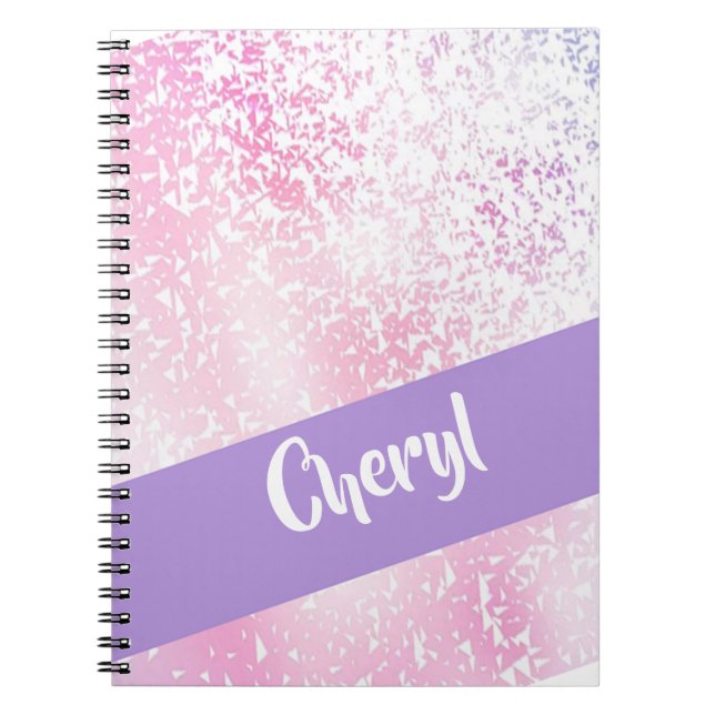 Purple, pink and white ombre glitter notebook (Front)
